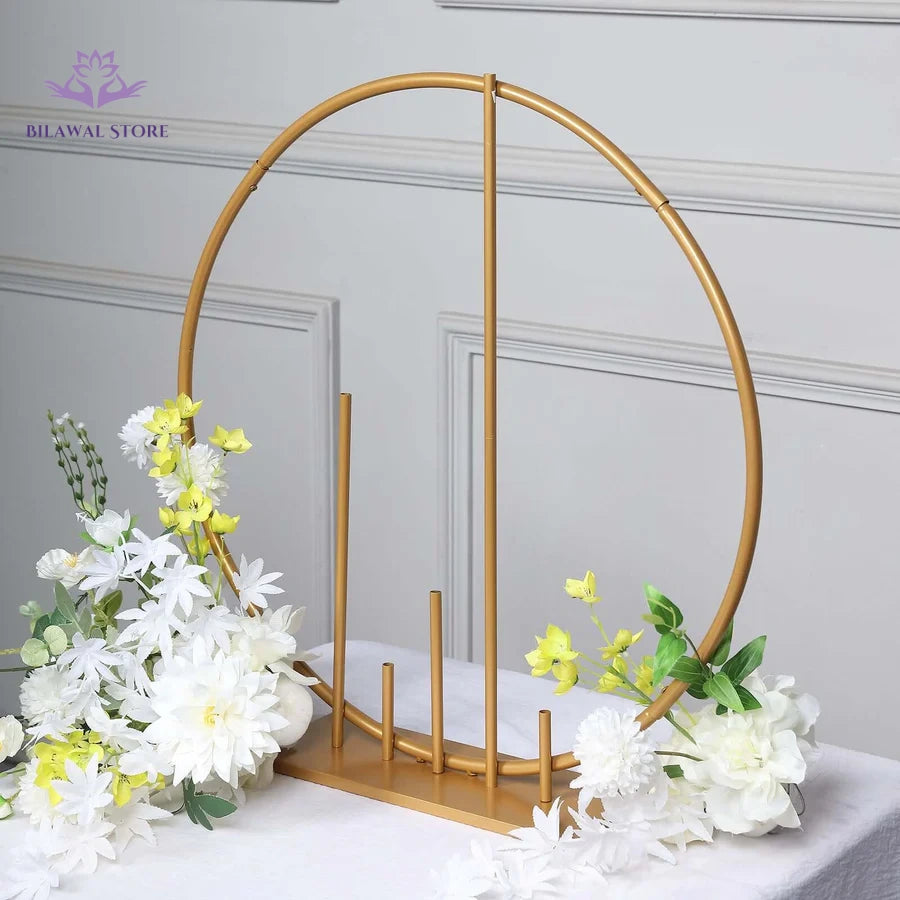 Bilawal Store | Elegant Gold Metal Round Flower Table Wedding Arch Garland Stand